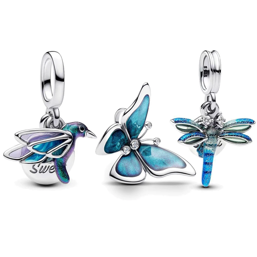 New Butterfly Dragonflies & Hummingbirds Spread Your Wings Charm Trio Charms Fit Pan Original Bracelets DIY Women Jewelry Gift