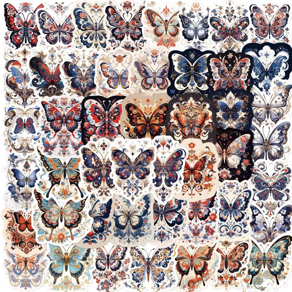 50PCS Retro Butterfly Texture Stickers Decal Skateboard Laptop Motorcycle Guitar Cute Kawaii Cartoon Sticker Pack Kids Toy