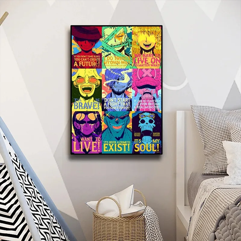 O-One P-Piece Character Frameless Canvas Art Print - HD Anime Peripheral Wall Decor for Bedroom Living Room Fans Space