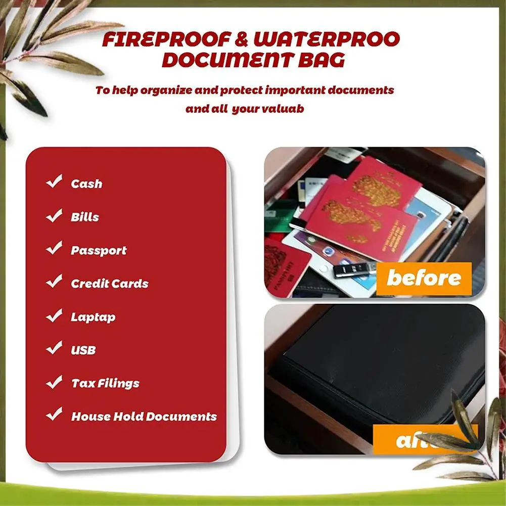 New-Fireproof File Organizer Bags,Fireproof And Waterproof Document Box With Money Bag, Fireproof Safe Bag With Lock