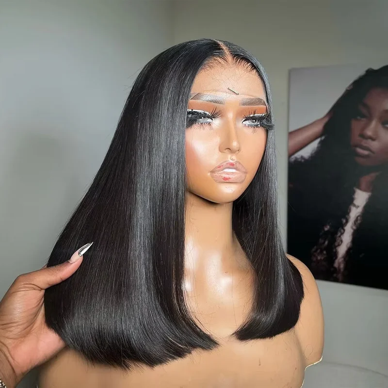 Short Bob Straight 4x4 Transparent Lace Front Wig 150% Density Human Hair Wigs