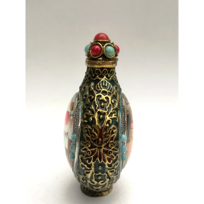 Collection Old China Cloisonne Bronze Carving Inlay god of longevity god of wealth painting Snuff bottles