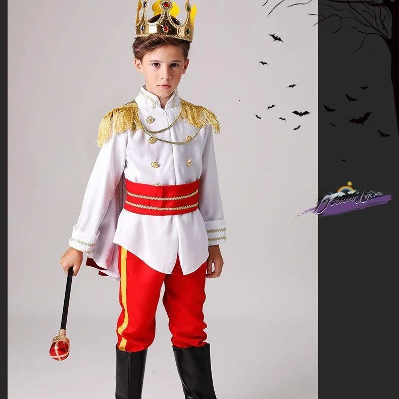 زي الهالوين للأطفال، طقم ملك للأولاد، ملابس أداء الأمير، زي الأمير الصغير لعروض رياض الأطفال