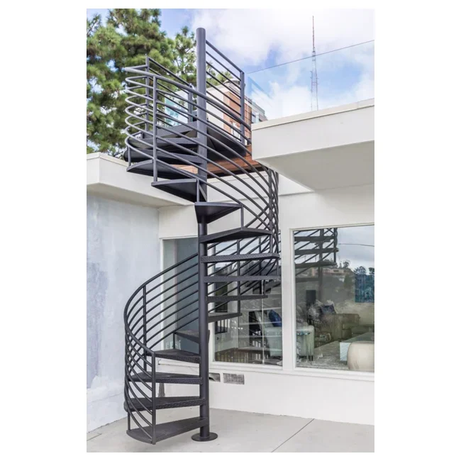 

Top Sale Building Emergency Fire Escape Mild Steel Iron Stair Outdoor Spiral Staircase Design