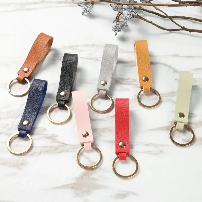 Luxury Keychain Unisex PU Leather Keychain Business Gift Leather Car Keychain Lanyard  Car Interior Accessories