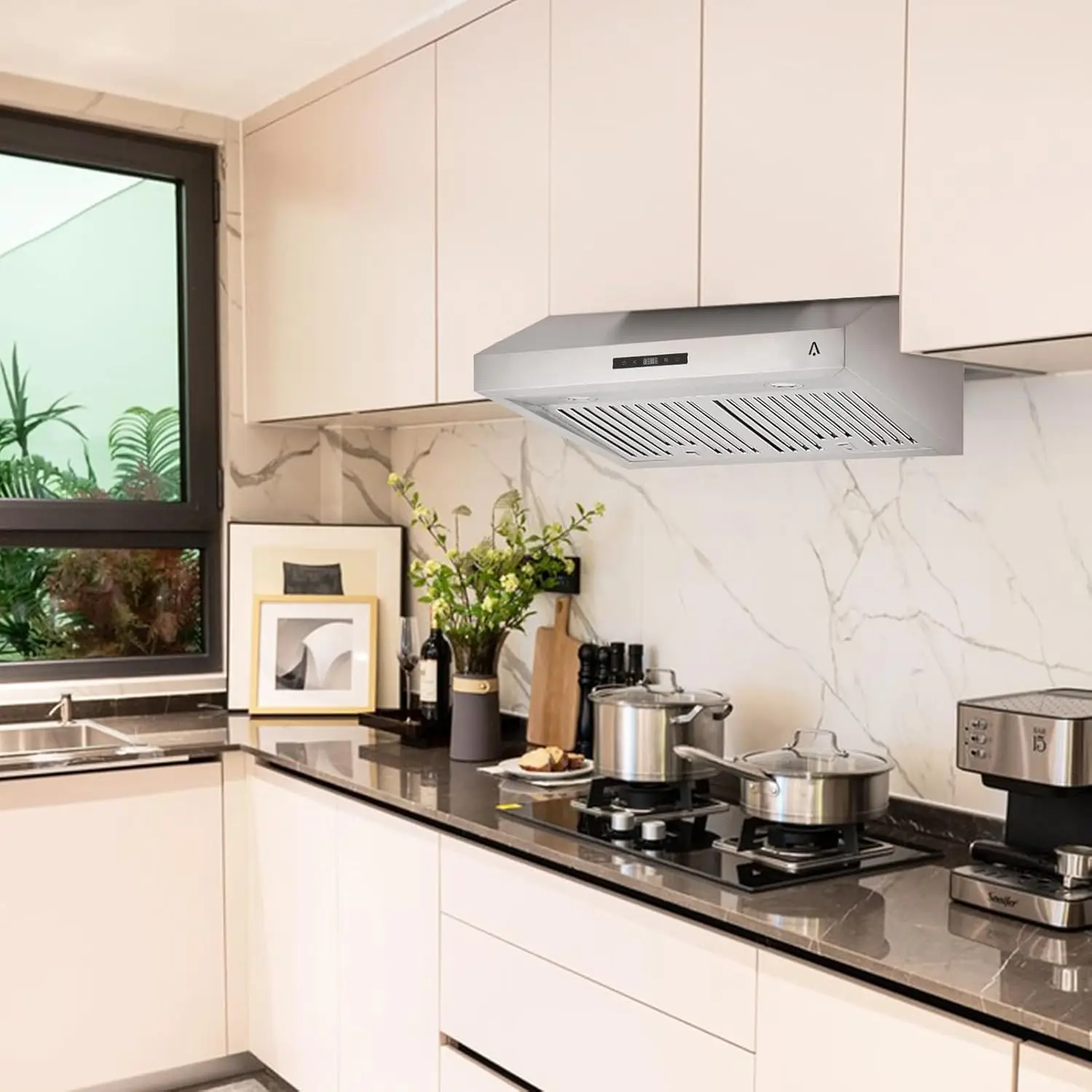 30 Inch Range Hood Under Cabinet, Stainless Steel Kitchen Range Hood with 3 Speed Touch Control, 400 CFM Suction Power, Silver