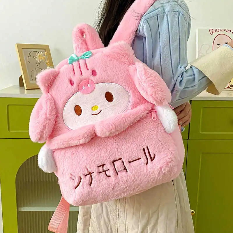 Kuromi  & My Melody Plush Backpack Adorable  Large-Capacity  Kawaii Design - Soft Cartoon Characters A Birthday Present In Stock