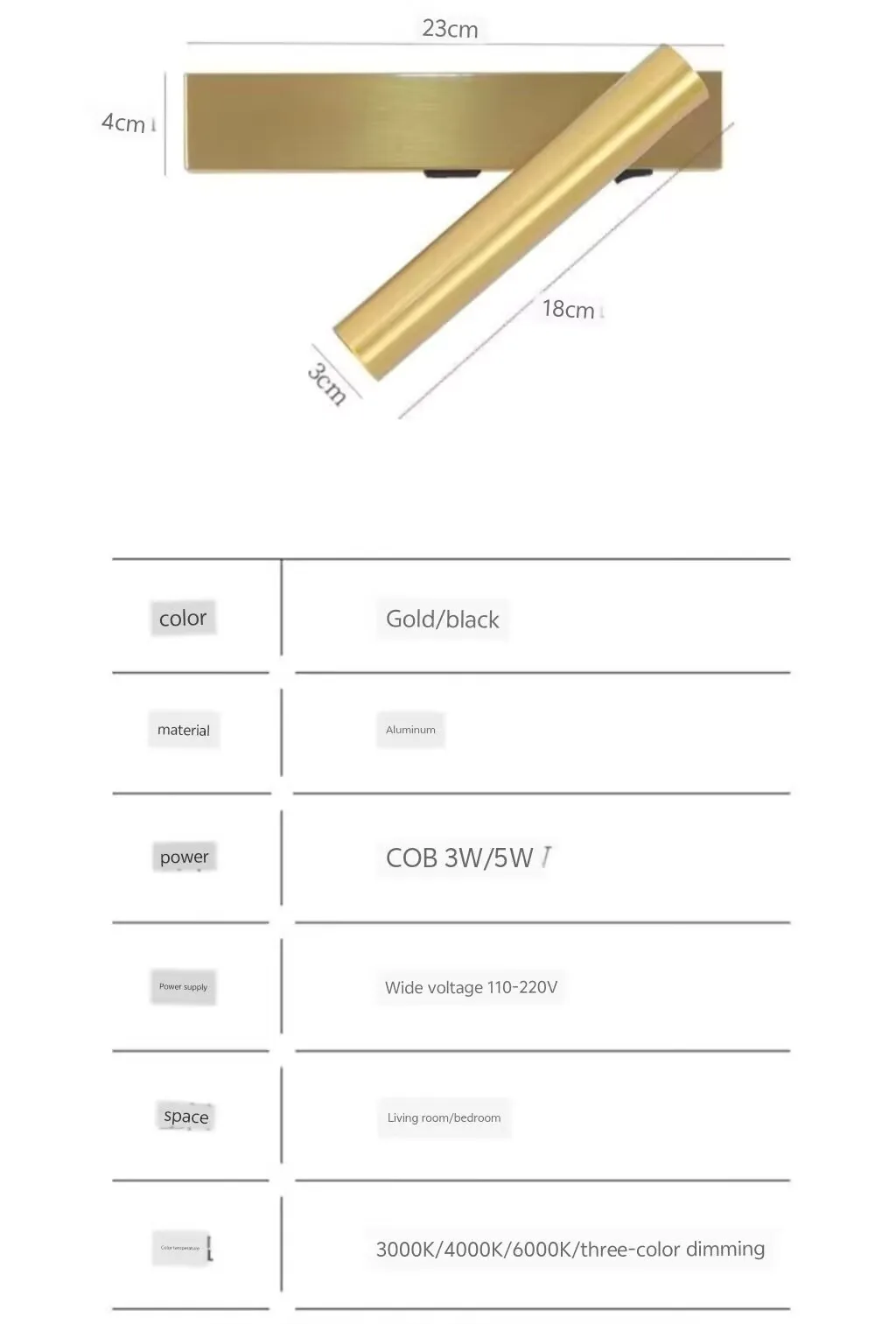 

Long length reading wall lamp, USB rechargeable 360 degree rotating bedside lamp.