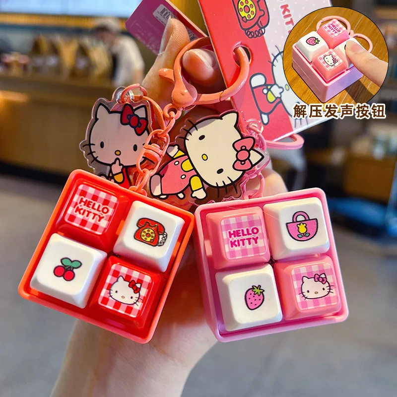 Genuine Hello Kitty 4-Grid Keychain Adorable Plaid Button With Sound Light Function Fidget Toy Kawaii Gift For Friend And Family view 5