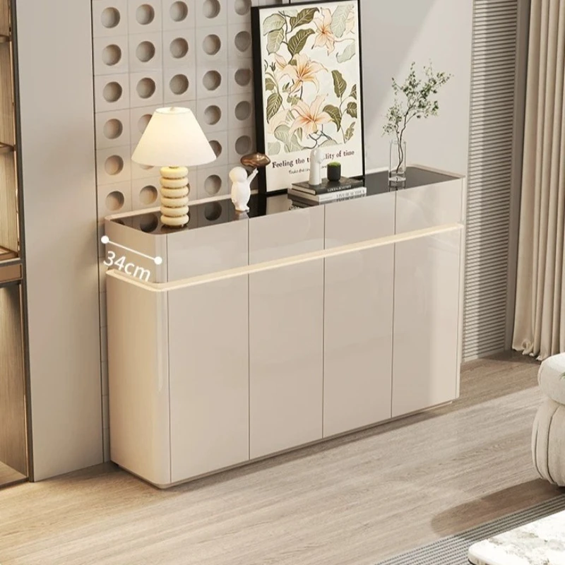 Paint Finish Shoe Cabinet with LED Ambient Light Home Entry Storage Cabinet Integrated Wall Leaning Hallway Sideboard Furniture