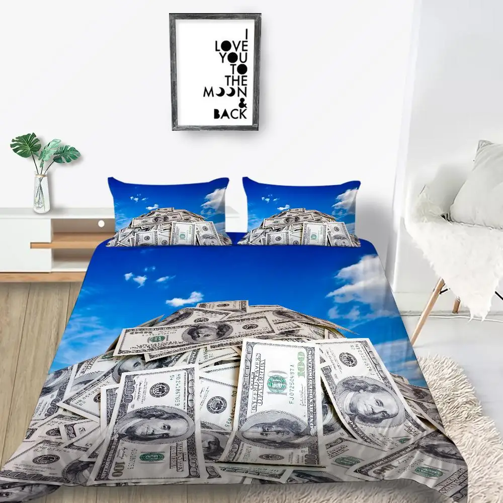 Money Duvet Cover Microfiber Dollar Bills Of United States Federal Reserve With The Portrait Of Ben Franklin Queen Bedding Set