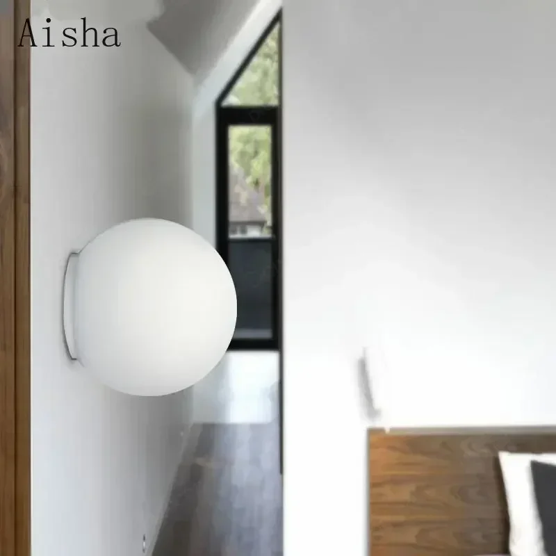 

Modern LED Global Wall Sconce Light 14cm 25cm 35cm Globe Milk White Round Glass Ball Shade Dioscuri Parete Ceiling Lamp Soffitto