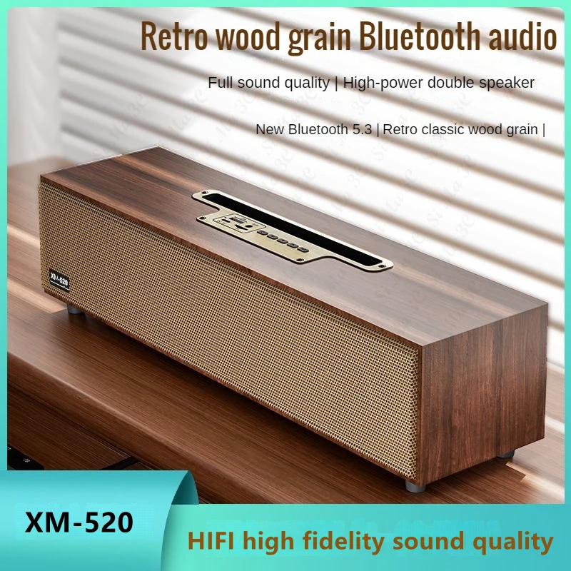 Retro Wood Bluetooth Speaker Portable Radio Mobile Phone Card Speakers Hifi Double Horn Stereo Subwoofer Boombox Computer Audio