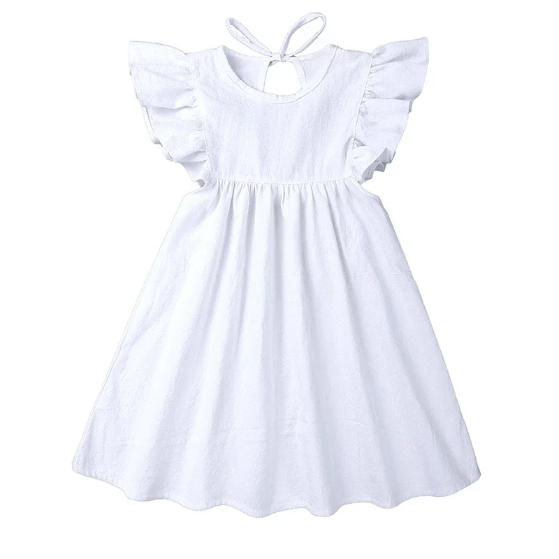 Baby Dresses Linen Cotton Summer Girls Clothes Ruffles White Princess Dress 1st Birthday Party for 0-6Y Flower Girls Clothing