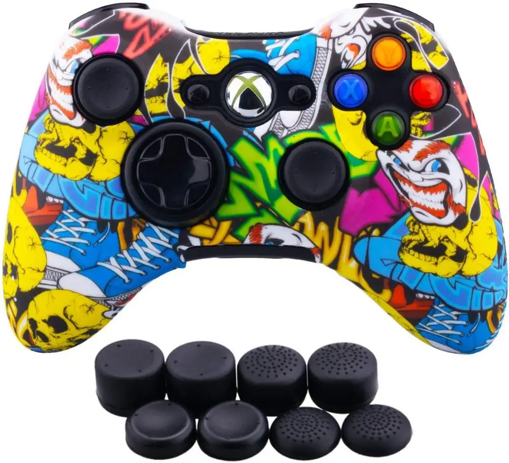 

ZOMTOP Water Transfer Printing Protective Skin for Microsoft Xbox 360 Wired / Wireless Controller Silicone Case Cover Caps