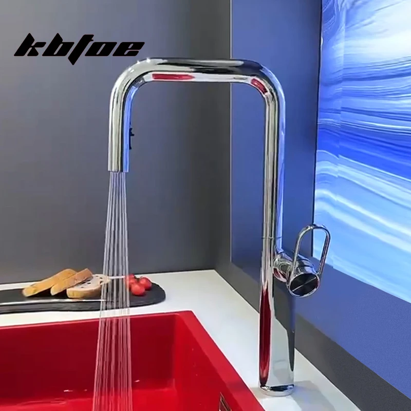 

Pull Out Kitchen Sink Faucet 360° Rotation Retractable Sprayer Deck Mounted Hot/Cold Water Mixer Tap Luxury Crane Black/Chrome