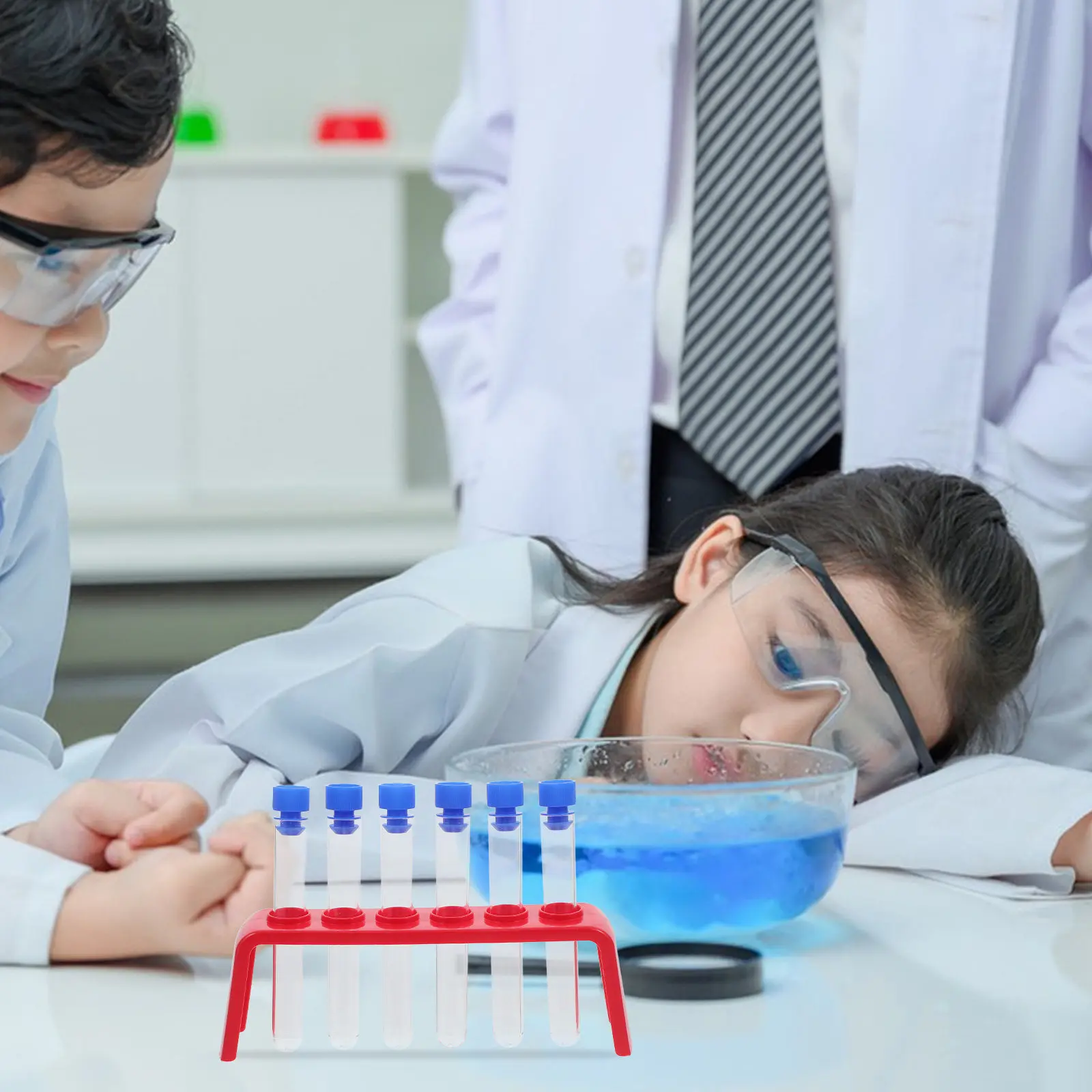 6Pcs Scientific Experiment Set Plastic Test Tubes Caps Clear Holders Laboratory Containers Kindergarten Science Exploration