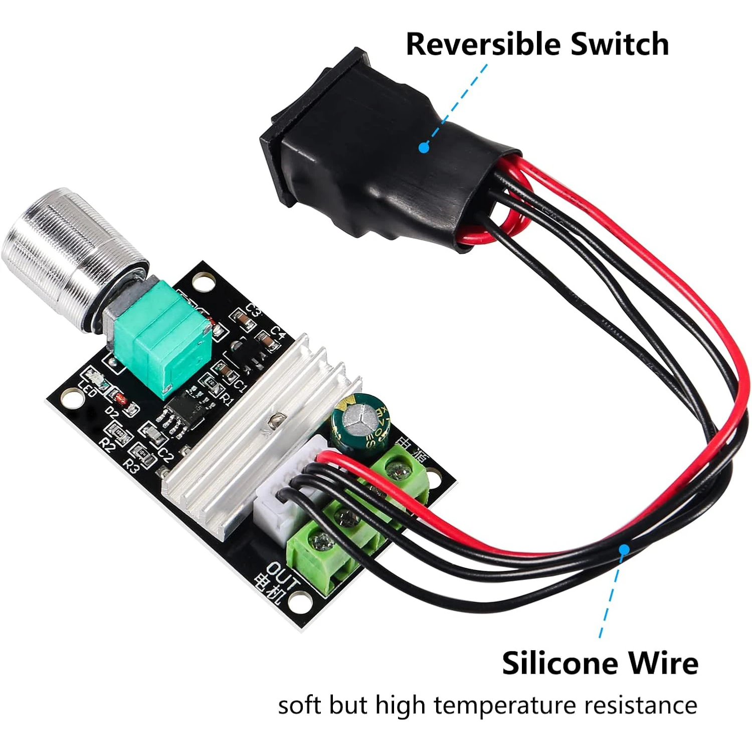 2PCS Motor Speed Controller 6V 12V 24V 28V 3A 80W DC Motor Speed Controllers Adjustable PWM Speed Controller Reversible Switch