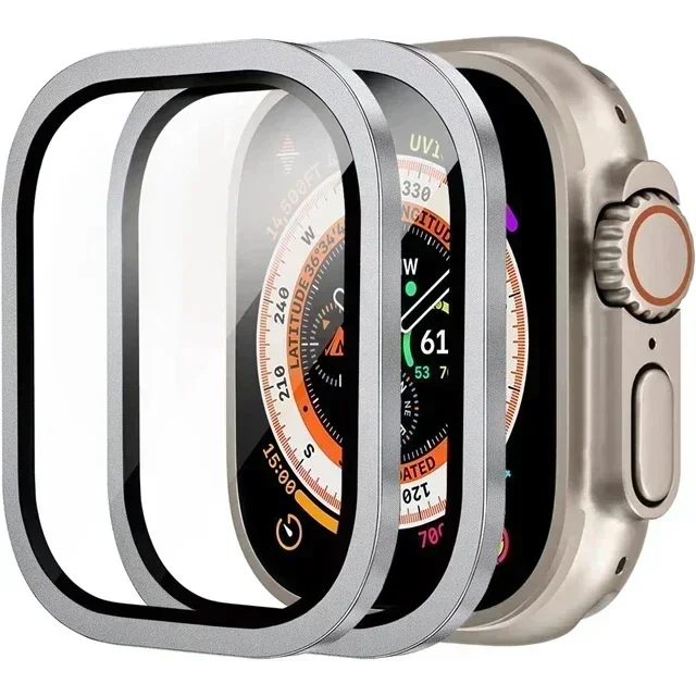 2 Stück Aluminiumlegierungsgehäuse + gehärtetes Glas für Apple Watch Ultra 2 49 mm kratzfester Displayschutz 2027 – Detail 18