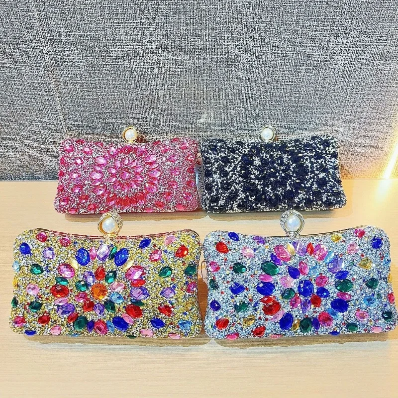 Bolso de mano delicado de lujo de diseñador superior para mujer, bolso de mano de fiesta, bolso de noche con tachuelas de diamantes, bolso de hombro tipo bandolera para mujer