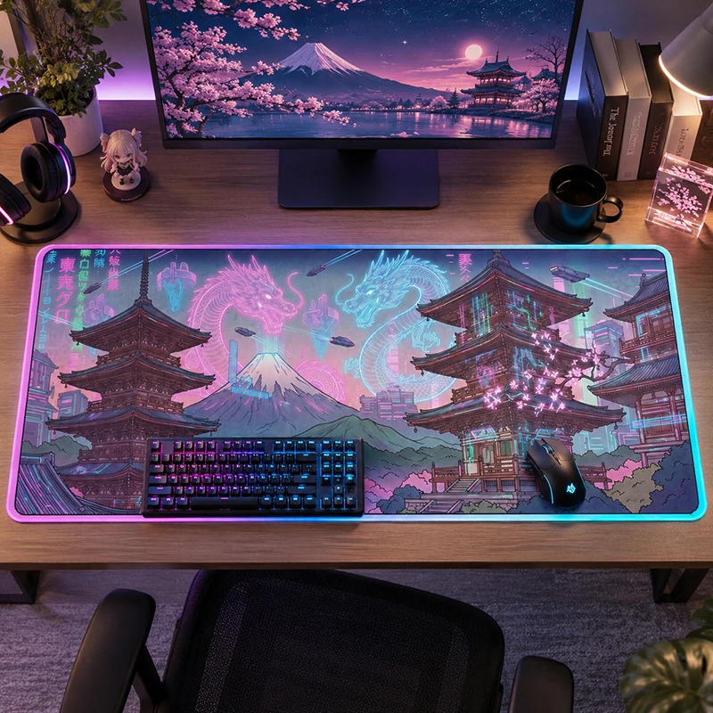 Mouse Pad Neon Dragon Pagoda City Gaming XL New Home HD Mousepad XXL MousePads keyboard pad Non-Slip Office Soft Carpet Mice Pad