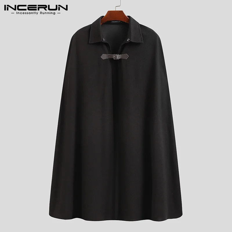 INCERUN Fashion Men Cloak Coats Lapel Solid Color One Button Cape Trench Streetwear 2023 Casual Male Overcoats Ponchose S-5XL