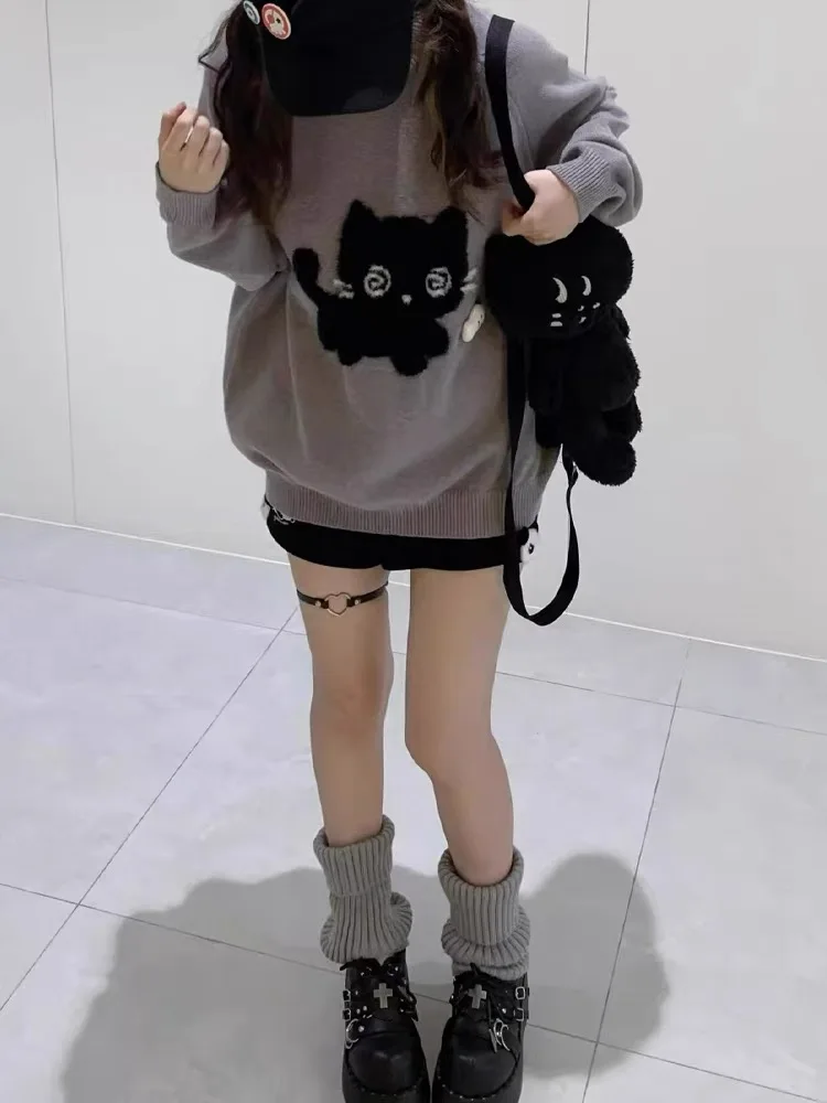 Deeptown-suéteres Kawaii para mujer, jerséis de punto de estilo japonés Preppy, Cutecore, de gran tamaño, Harajuku suave
