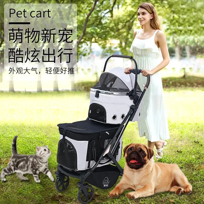 Cross-border New Breathable Double-layer Multi-dog Pet Stroller Cat Teddy Dog Universal Outing Portable Folding Wholesale