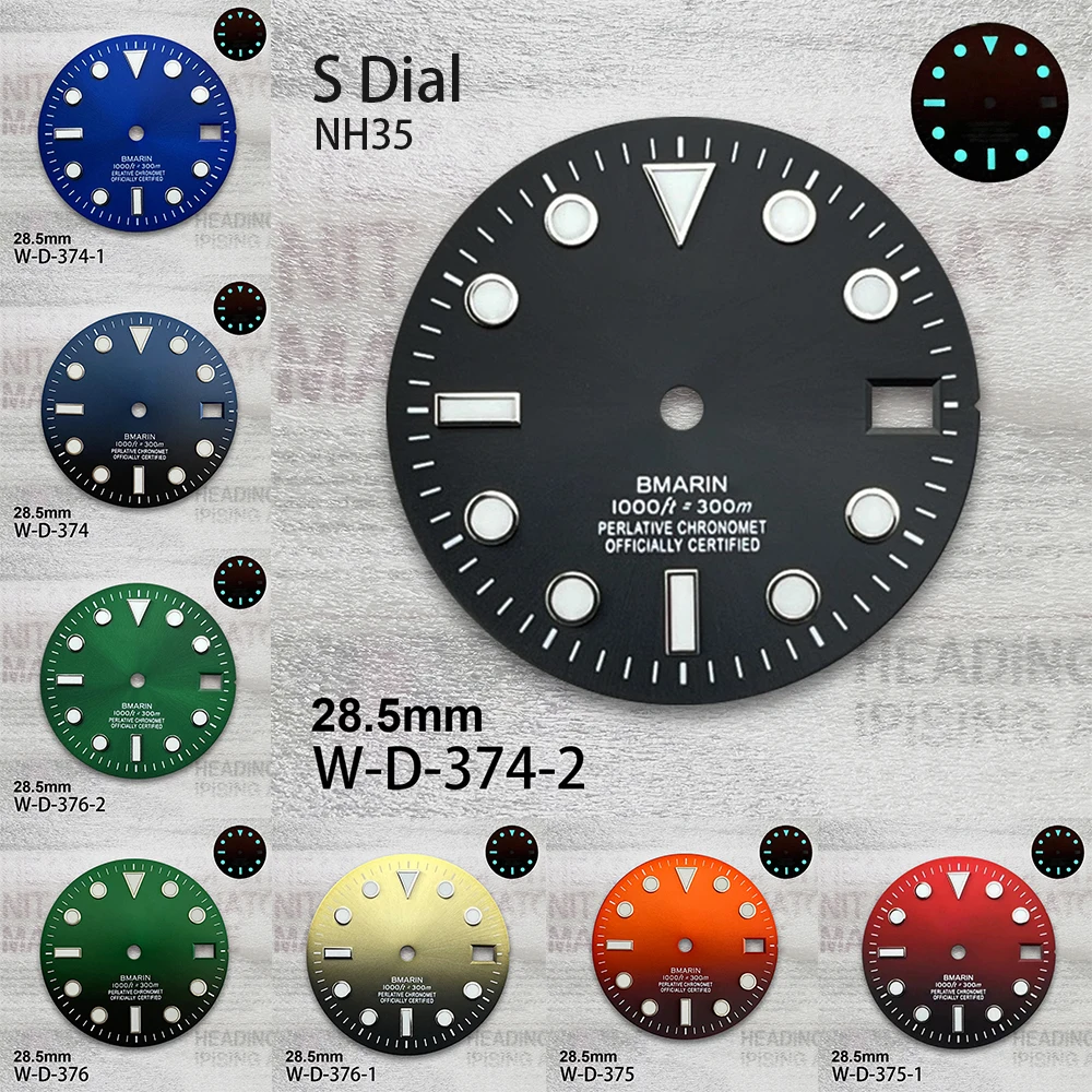 

28.5mm S Logo SUB Dial Suitable For NH35/NH36/4R Movement Ice Blue Luminous Sunray Gradient Dial Watch Modification Accessories