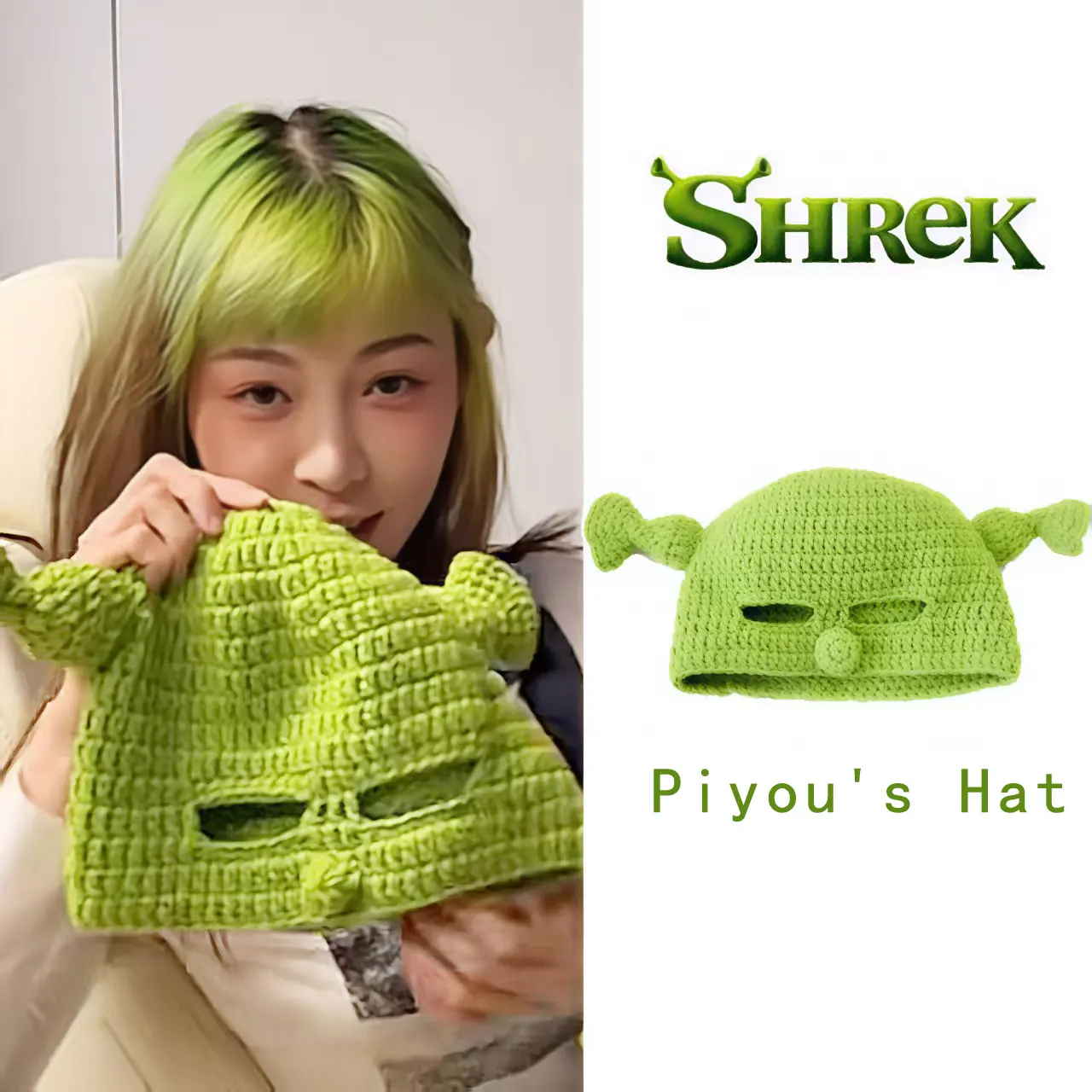 “Funny Shrek Full - Face Knitted Hat - Green Cartoon Cosplay Headwear, Unique Style Outfit & Photo Prop Wool Cap”