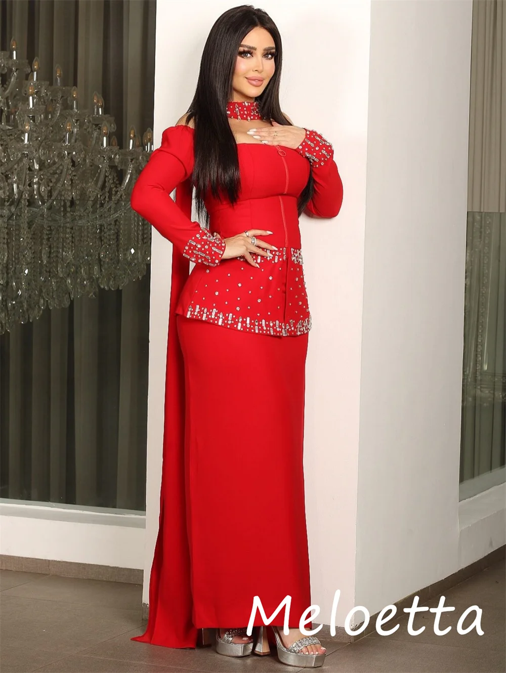 Abiti midi con spalle scoperte e paillettes in jersey stile cinese personalizzati Occasioni su misura intricate