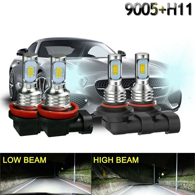 

4X LED Headlight Bulbs Conversion Kit 9005+H8/H9/H11 High Low Beam 6000K Super White