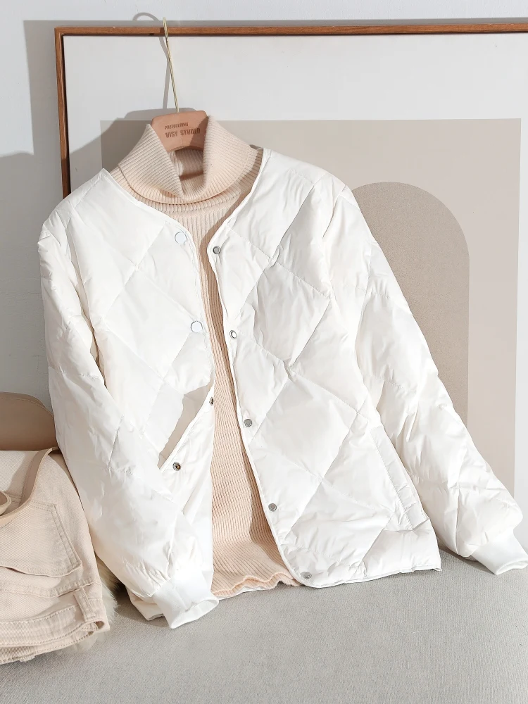 Thin Down Jacket Women's Short Cotton Coat 2025 New Korean Style Fashion Baseball Jacket Single Breasted Autumn Winter Jacket