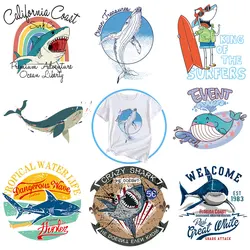 Letter Stickers Whales and Sharks Thermal Transfers Decals Patch Stickers on Clothes Garment Accessories Iron-on Transfers