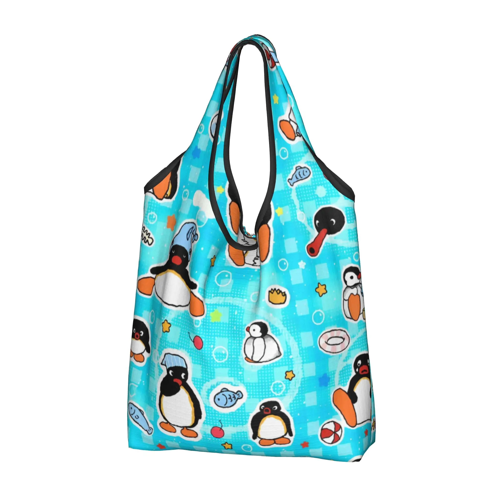 Penguin Cartoon Manga Groceries Shopping Bag Custom Shopper Tote Shoulder Bag Large Capacity Portable  Handbag