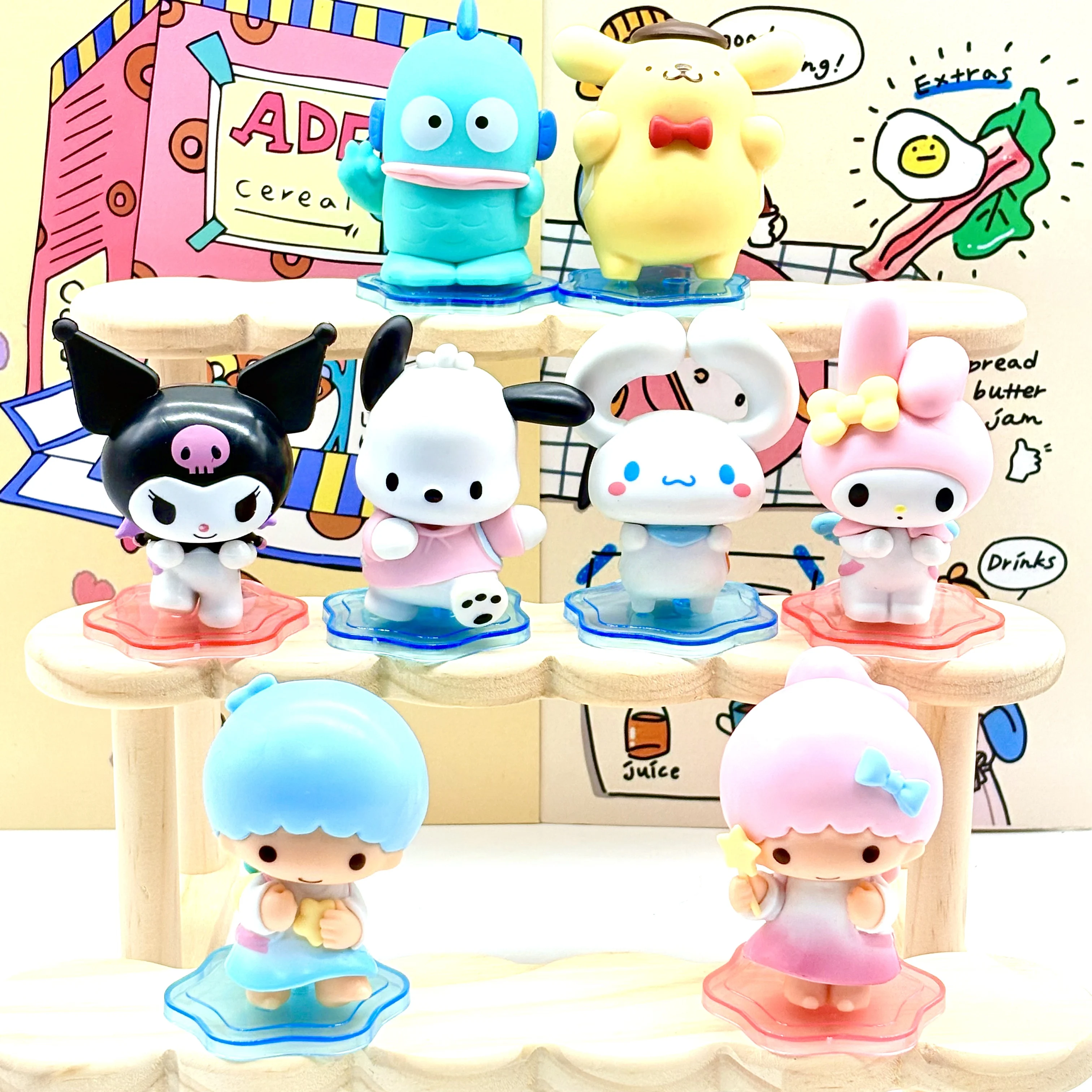 Sanrio Kuromi ma mélodie Hangyodon cannelle pompon Purin anime boîte aveugle figurine bureau mignon ornement cadeau décoration kawaii