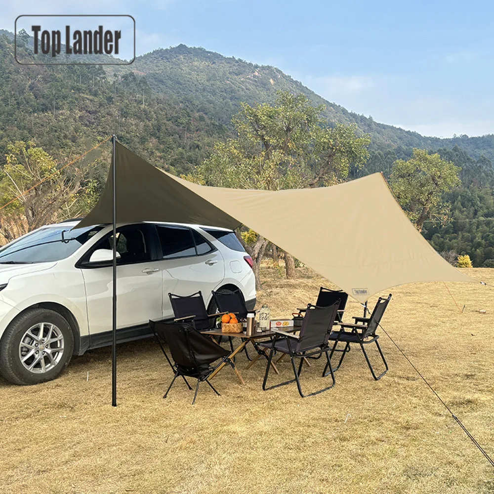 4.5x4.5m Car Awning Sun Shade Canopy Waterproof Camping Tarp SUV Vehicle Side Tent Shelter Outdoor Portable Beach Shade Hexagon