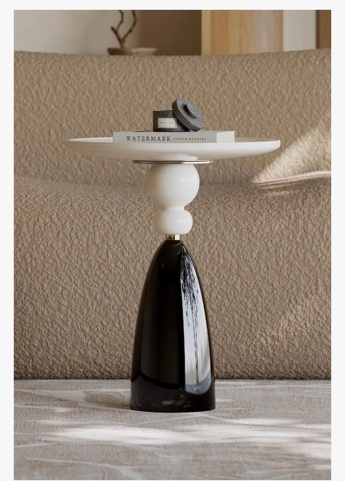 

Modern Minimalist Solid Wood Accent Table Luxury Curved Bedside Table Cloud White Round Side Table for Elevated Spaces