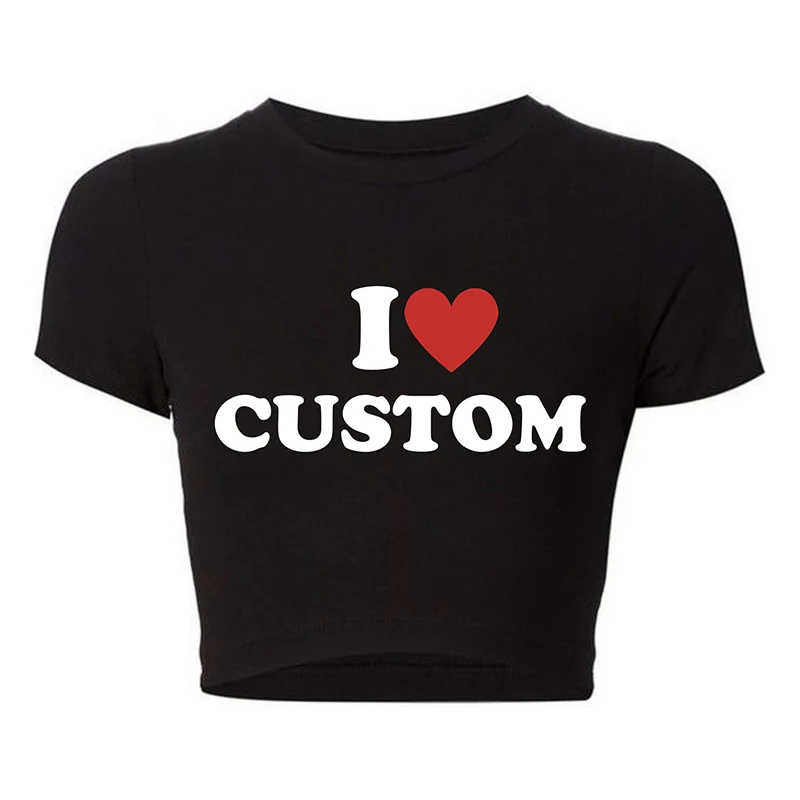 

I Love Heart Custom Women Crop Top Y2k Personalized Your Picture Here T Shirts with Loved Ones Photo Baby Tee Customized Gift