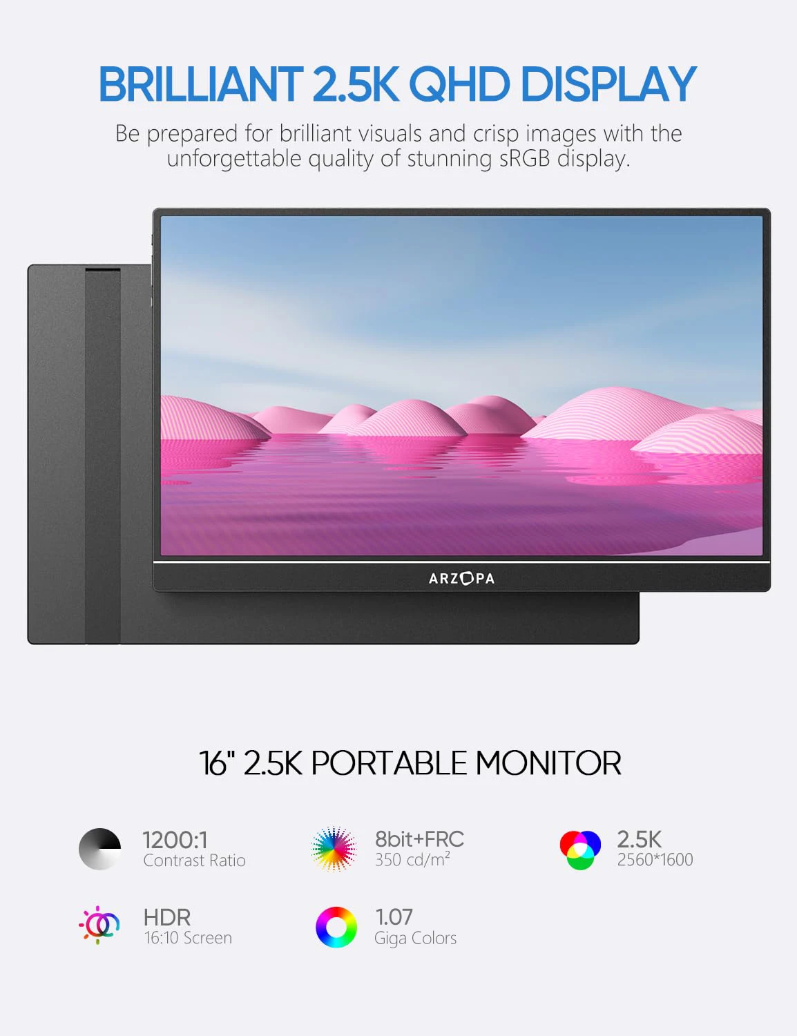 Arzopa Z1RC 16インチ 2K 2560×1600 60Hz 88%NTSC USBポータブル