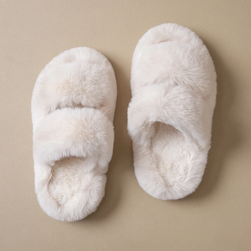 

Fashion Outdoor Cotton Slippers Casual Double Strip Comfortable Warm Thick Bottom Home Slippers Winter Fur Fluffy Slipper