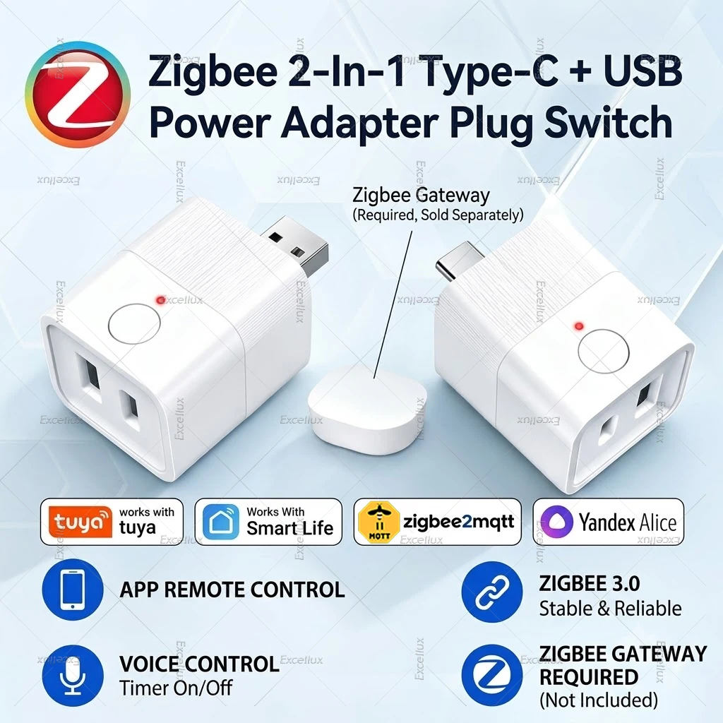 Zigbee 3.0 Micro USB Adapater Switch 5V Type-C USB Port Power Adapter Plug App Timer On OFF Control For TUYA Home Assistant MQTT
