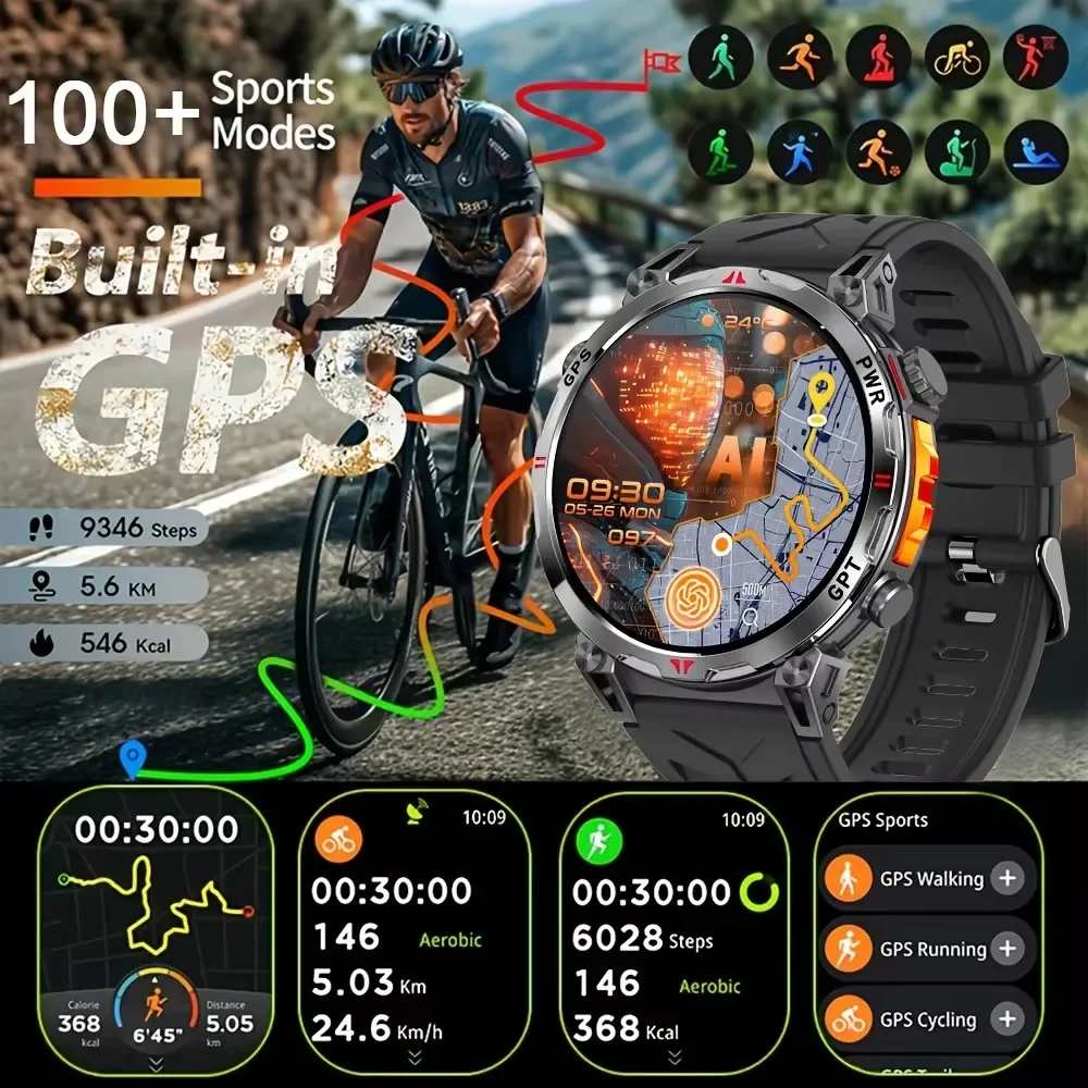 

New Men's Outdoor GPS Sports Smartwatch 10ATM Waterproof with Compass 24/7 Health Monitoring Bluetooth Call Chat GPT Support