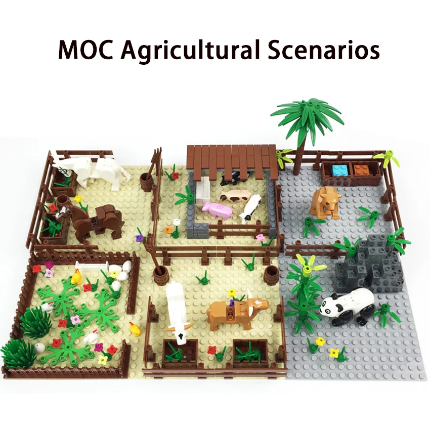 

Aquaryta Pig Shed Chicken Farm Panda Horse Cow Pen DIY Assembly Particle Building Block MOC Agricultural Scene With instructions