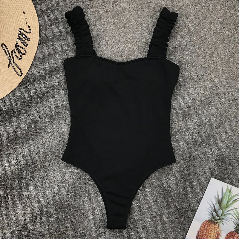 2023 New Sexy One Piece Swimsuit Women Wood Ear Ruffle Swimwear Push Up Monokini Bathing Suits Summer Beach Wear Swimming Suit