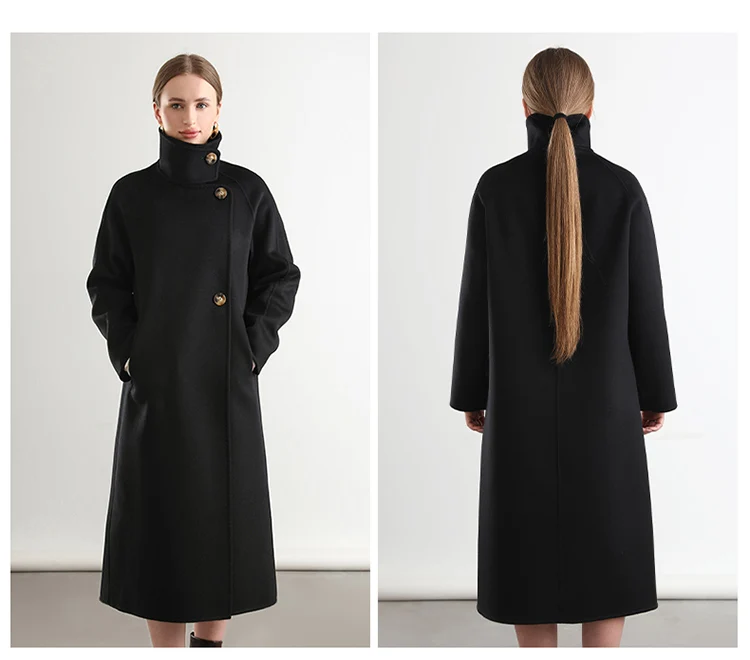 Pure Wool Trench Coat 100% Woolen Overcoat Dense Fabric New Women Turn-down Collar Handmade Long Coat Winter Jacket #20