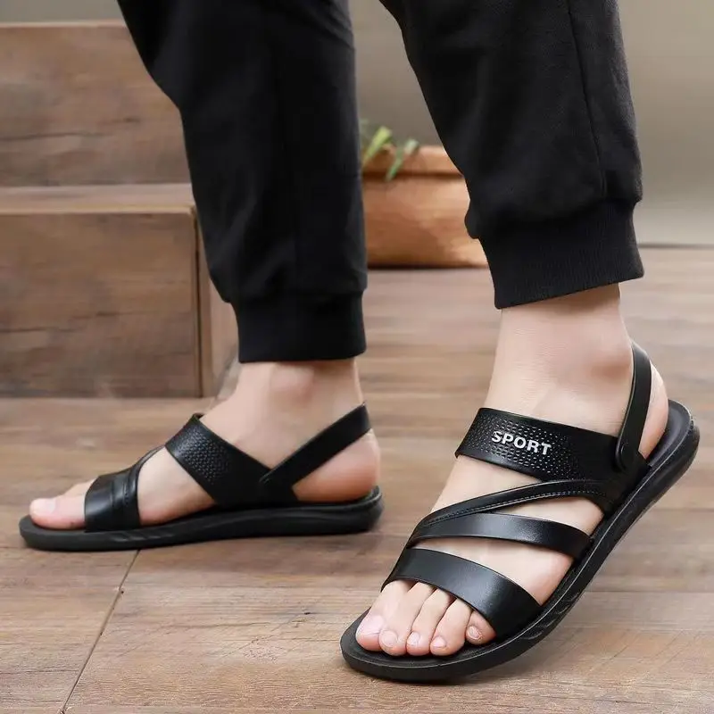 2024 Summer Men's One Word Flat Sole Casual Sandal Soft Sole Non Slip Dual Purpose Outdoor Beach Slippers Sandals