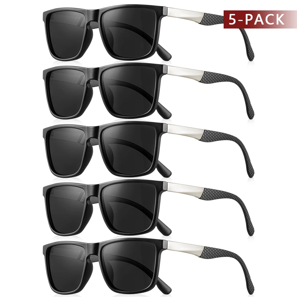 CRIXALIS 5 Stück quadratische polarisierte Sonnenbrille für Herren, Matter Black, Laufen, Fahren, neutral, für Halloween, Weihnachtsgeschenke, Schatten, UV400