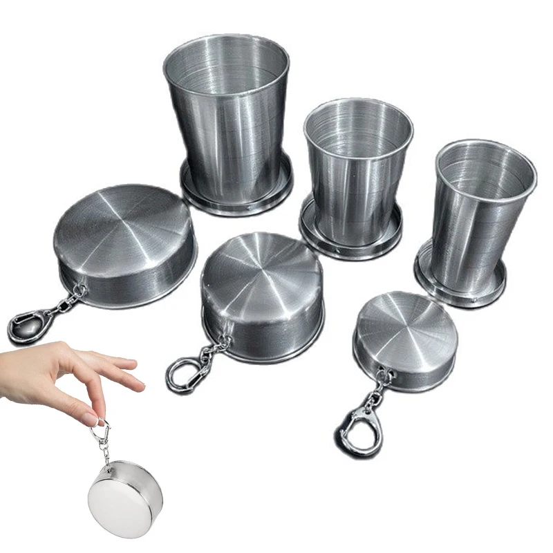 

Collapsible Stainless Steel Folding Cup Foldable Cups Glass Telescopic Keychain Hiking Camping Travel Mugs Teaware Drinkware