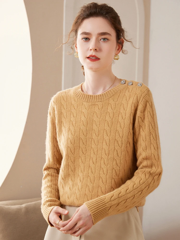 Women\'s Soft Pure Cashmere Sweater Round-neck Thickened Pullover Autumn Winter Casual Basis Top Cashmere Female Knitwear Fashion